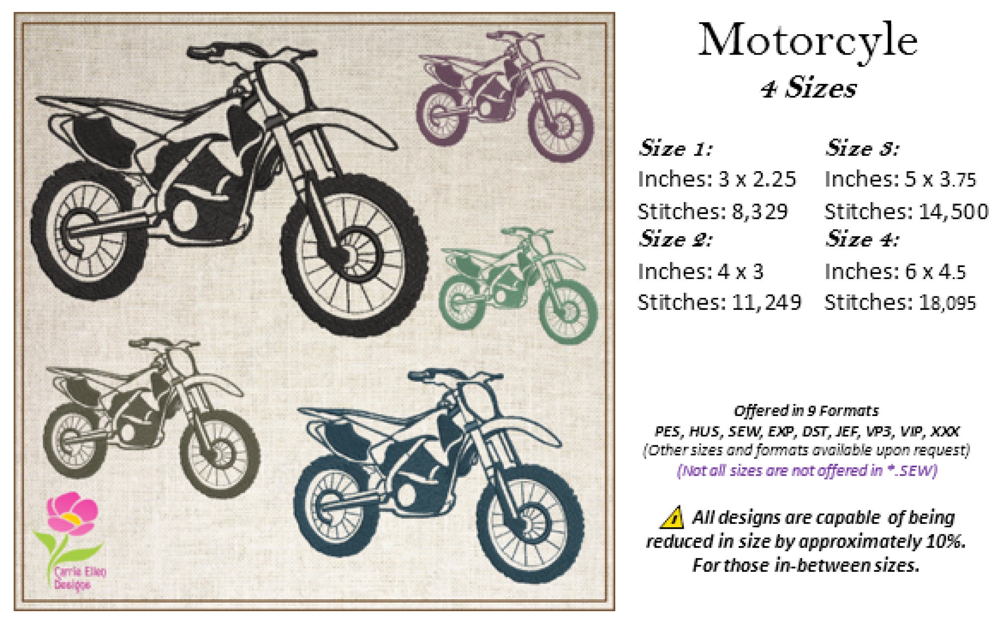 Motorcycle Machine Embroidery Design, Dirt Bike Embroidery Design ...