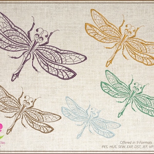 Dragonfly Machine Embroidery Design, Insect Embroidery Pattern, Garden Insects and Bees Embroidery Design 6 Sizes (0736)