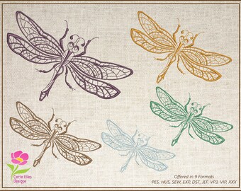 Dragonfly Machine Embroidery Design, Insect Embroidery Pattern, Garden Insects and Bees Embroidery Design 6 Sizes (0736)