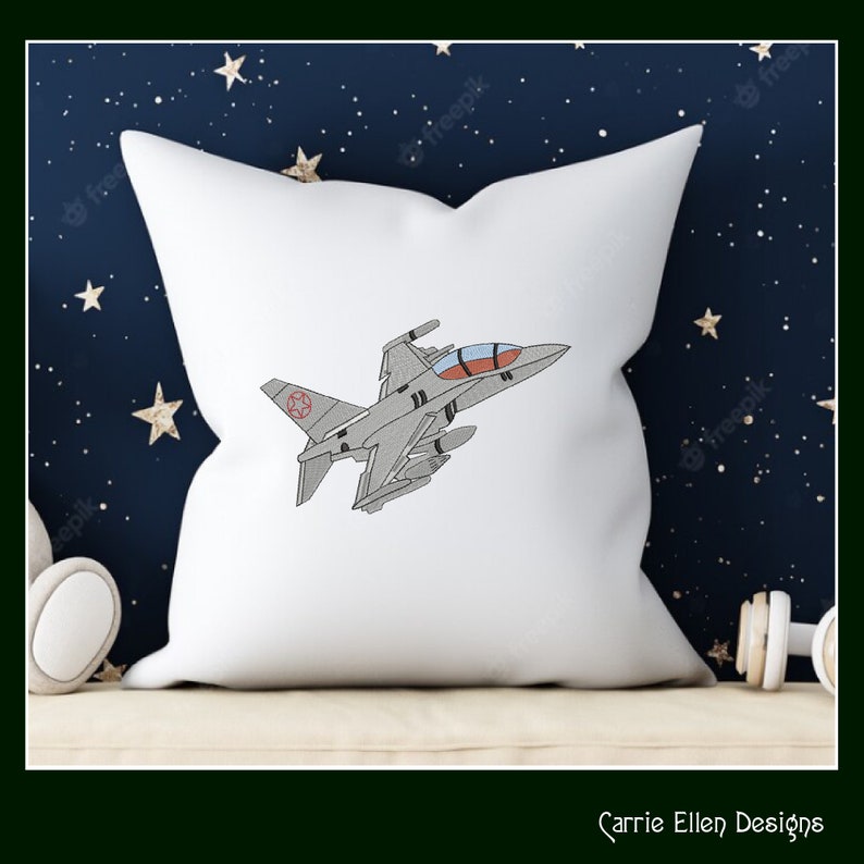 Fighter Jet Machine Embroidery Design, Airforce Jet Plane Design, USAF Digital Download, Carrie Ellen Designs, Airplane flying Skies, Kids Design, PES Embroidery Patterns, Design Update, Bestseller, Custom Embroidery, Nursery Decor