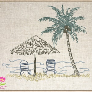 Beach Scene Machine Embroidery Design, Summer Embroidery Design, Beach Chair Pattern, Tropical Design, Instant Download, 8 Sizes (0537)