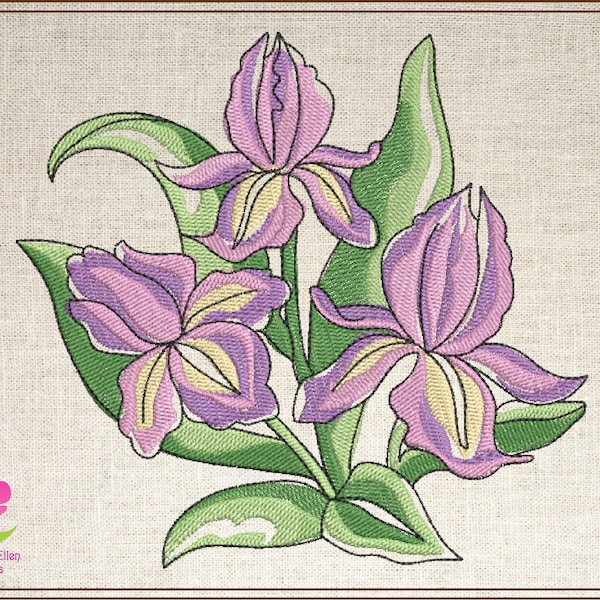 Iris Machine Embroidery Design, Iris Flower Design, Lilac and Purple Iris, Garden Flowers Embroidery, 6 Sizes (0318)