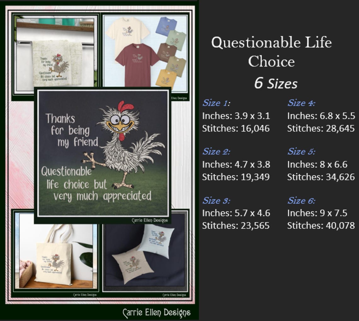Questionable Life Choice – Funny Chicken Machine Embroidery Design ...
