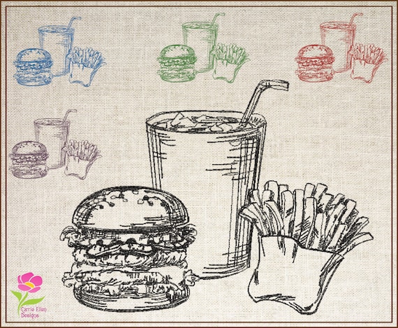 Burger and Fries Sketch Machine Embroidery Design, Cheeseburger Coke and  Fries Fast Food Meal Embroidery, Sketch Embroidery, 6 Sizes 0710 
