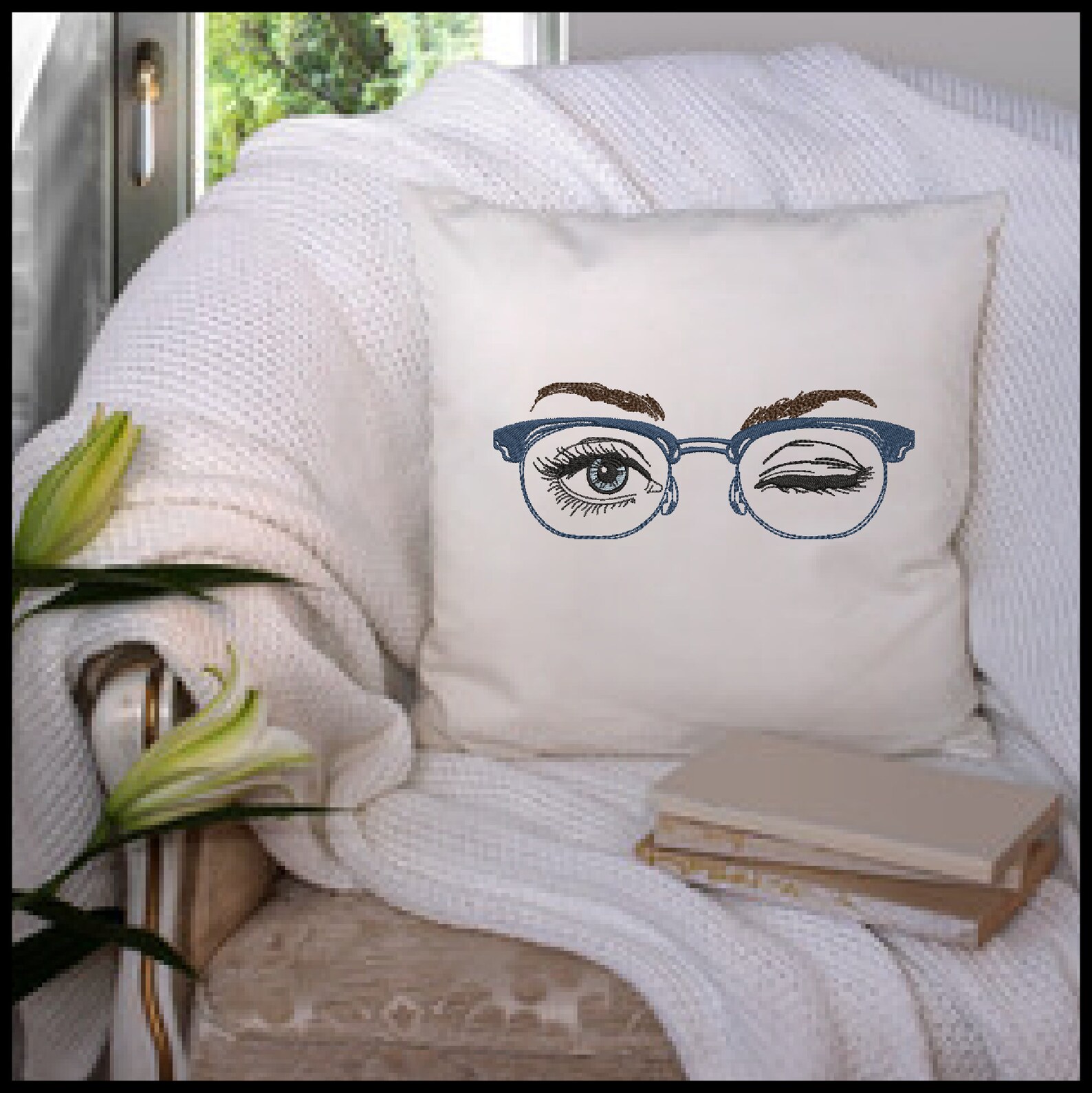 Eyeglasses Machine Embroidery Design Beautiful Eyes Winking Etsy