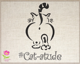 Cat Machine Embroidery Design, #Cat Attitude, #Catatude, Fat Cat Walking Away Machine Embroidery Design, 10 Sizes (0153)