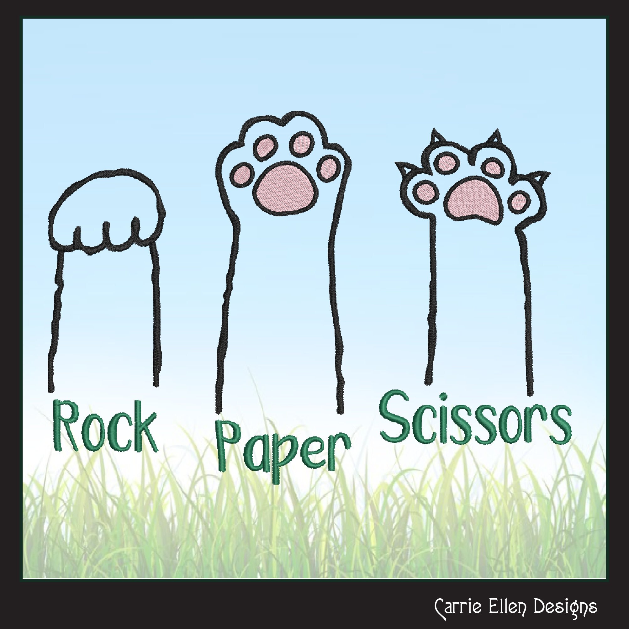 Cat Machine Embroidery Design Saying, Rock Paper Scissors Cat Paw ...