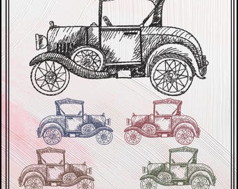 Classic Car Machine Embroidery Design Sketch, Vintage Vehicle Embroidery Pattern, Retro Car Stitch File, 6 Sizes (3011)
