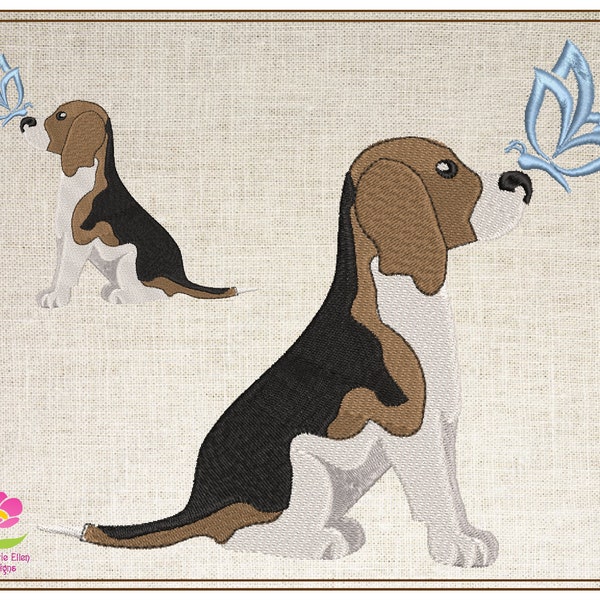 Beagle Profile Machine Embroidery Design, Pet Dog Beagle with Butterfly Embroidery, Animal Embroidery Design, 6 Sizes (0742)