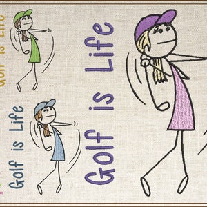 Lady Golfer Machine Embroidery Design, Golf is Life Female Golfer Stick Figure Design, Women's Golf Embroidery Design, 4 Sizes (0195)