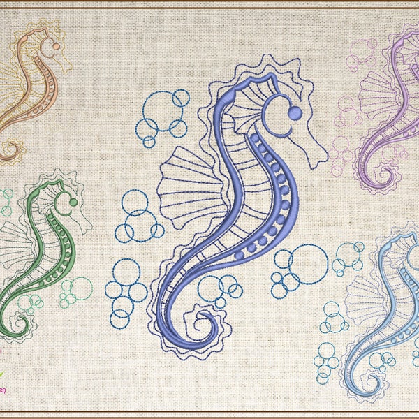 Seahorse Machine Embroidery Design, Sea Life Marine Animals Embroidery Patterns, Ocean Fish Machine Embroidery Design, 4 Sizes (0303)