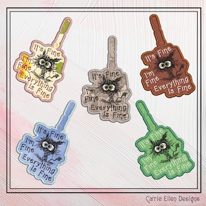 ITH Key Fob Machine Embroidery Design, It&#39;s Fine Cat Key Tag, Machine Embroidery Project (1300)