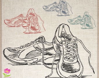 Sneakers Machine Embroidery Design, Running Shoes Embroidery Pattern Design, Track and Field Sports Equipment Embroidery, 6 Sizes (0527)