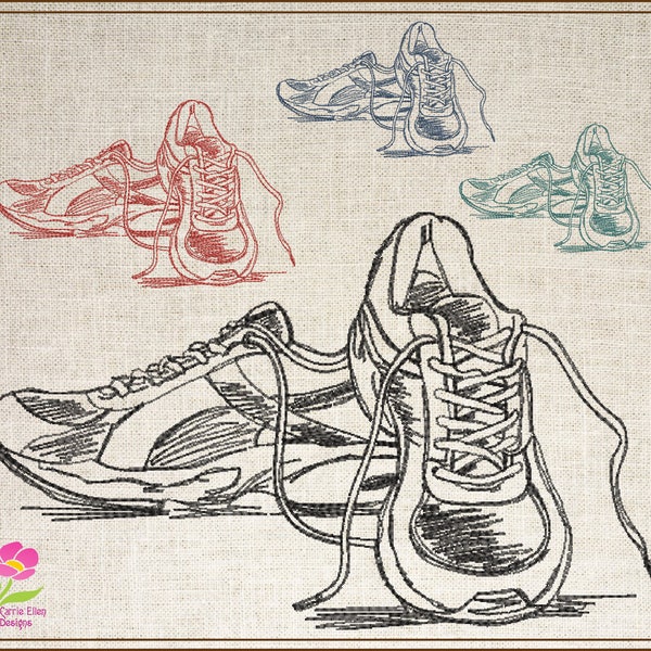 Motif de broderie Machine baskets, motif de broderie de chaussures de course, broderie d'équipement de sport d'athlétisme, 6 tailles (0527)