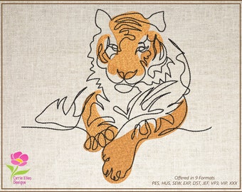 Tiger Machine Embroidery Design, Animal Embroidery, Tiger Line Art Embroidery Design, Wild Cat Embroidery Design, 6 Sizes (0369)