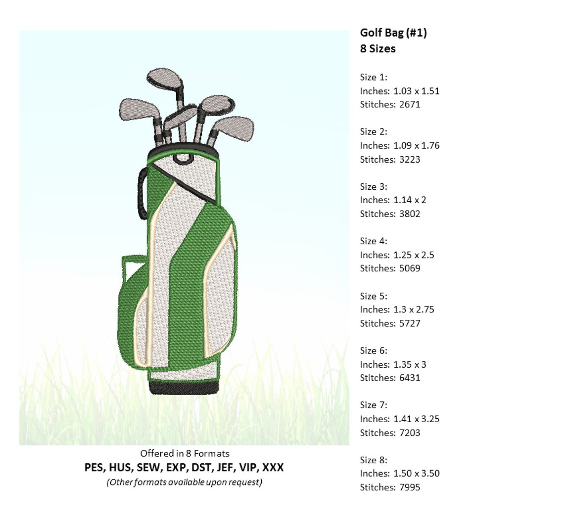 Golf Bag Machine Embroidery Design 8 Sizes Golf Bag Design Etsy