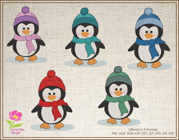 Patron De Broderie Numérique Fun Penguins à Télécharger - Modèle Manchots Mignons Pour Broderie Machine Ou Main