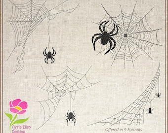 Spider in Web Machine Embroidery Design Bundle, Black Spider Spiderweb Embroidery, Halloween Spider Embroidery, 4 Designs, 8 Sizes (0723)