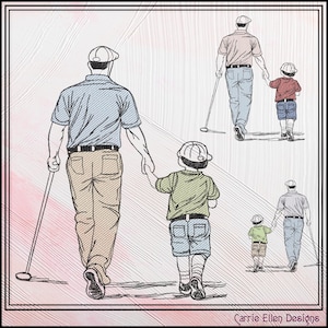 Golf Lessons Machine Embroidery Design | Golfer Walking with Child Embroidery Pattern | Father and Son Golf Stitch File, 6 Sizes (4222)