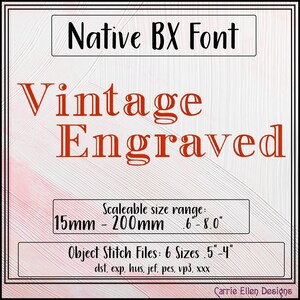May include: A digital design graphic with the text "Native BX Font" at the top. Below, the words "Vintage Engraved" are displayed in a decorative, red font. The image also includes size and file information.