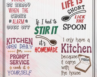 Kitchen Themed Machine Embroidery Design Bundle, Sarcastic and Witty Embroidery Sayings, 5 Designs 6 Sizes (2369)