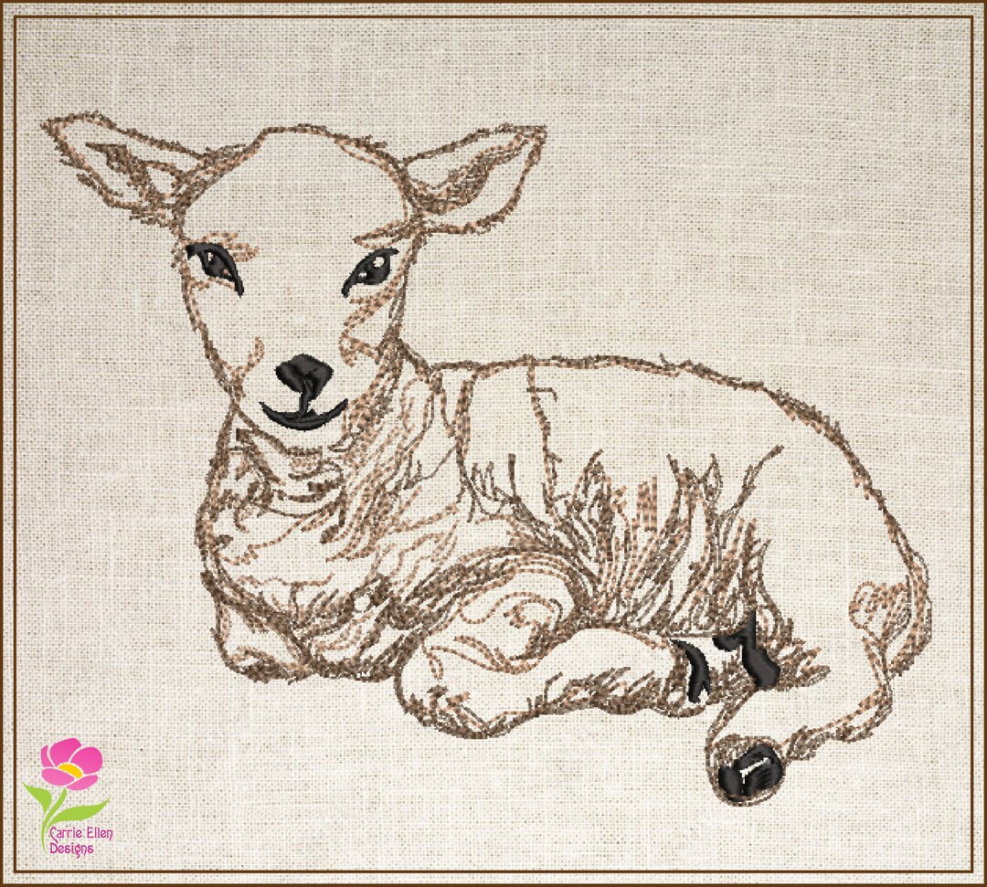 Little Lamb Machine Embroidery Sketch Design, Farm Animal Sketch Design