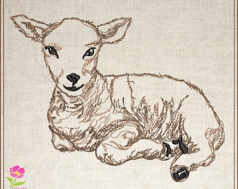 Little Lamb Machine Embroidery Sketch Design, Farm Animal Sketch Design, Baby Lamb Calf Embroidery Decoration, 6 Sizes (0529)