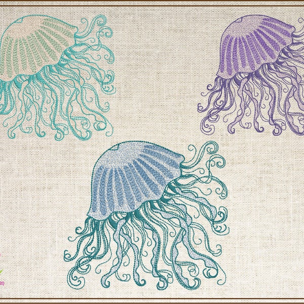 Jellyfish Machine Embroidery Design.  Marine Animal Machine Embroidery Designs. Coastal Beach Animals, Embroidered Sea Life. 4 Sizes (0462)