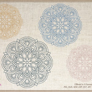 Motif de broderie Machine mandala, broderie de dentelle, mandala de fleurs, dessin au trait floral, motif de broderie spirituel, 8 tailles (0557)