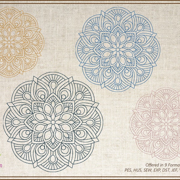 Mandala Machine Embroidery Design, Lace Embroidery, Mandala Flower, Floral Line Art, Spiritual Embroidery Design, 8 Sizes (0557)