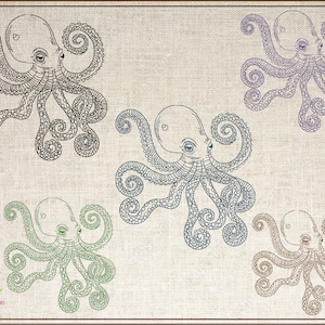 Octopus Machine Embroidery Design File, Marine Animal Embroidery Designs. Coastal Beach Animals, Embroidered Sea Life. 4 Sizes (0466)