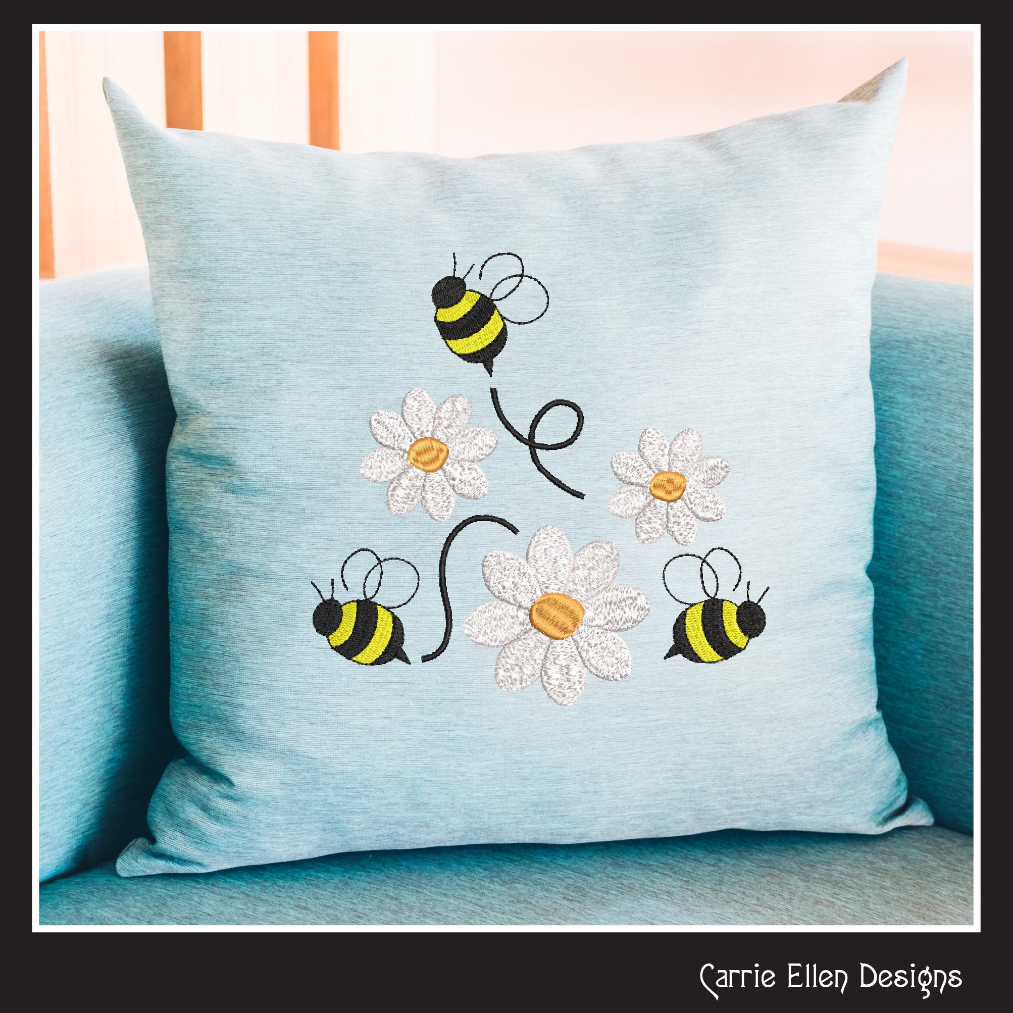 Bumble Bees and Daisies Machine Embroidery Design. Garden Flowers ...