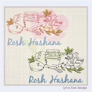 Rosh Hashana Machine Embroidery Design, Apples and Honey with Shofar Design, Jewish Holiday Pattern, 8 Sizes, (0858)