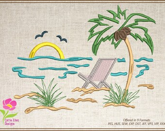 Instant Download PES DST Beach Summer Vacation Split Frame Embroidery Design