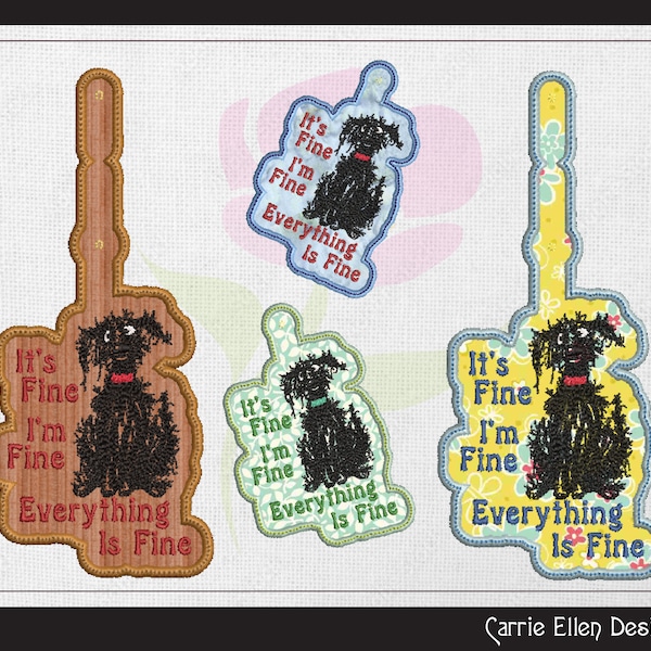 ITH Key Fob Machine Embroidery Design, It's Fine Dog Key Tag, Machine Embroidery Project (1432)