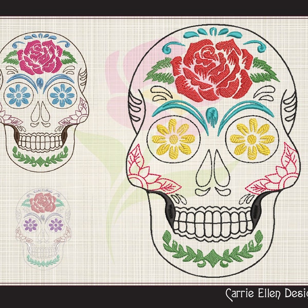 Sugar Skull with Roses Machine Embroidery Design, Day of the Dead Embroidery Pattern,  Dia de Los Muertos, 8 Sizes (0996)