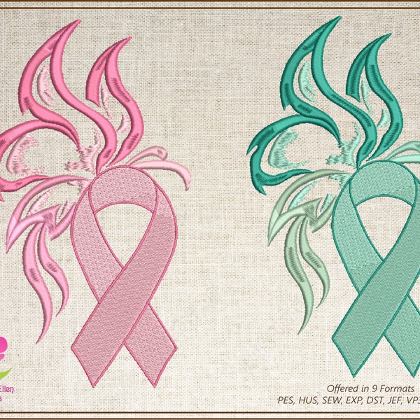 Breast Cancer Awareness Machine Embroidery, Teal Ovarian Cancer Ribbon Butterfly Embroidery, Pink Ribbon Butterfly Design, 8 Sizes (0363)