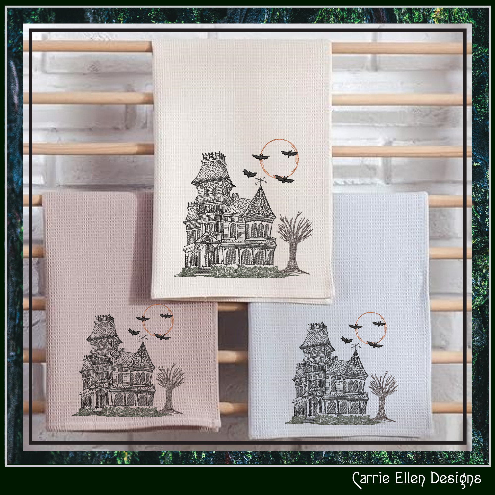Haunted House Machine Embroidery Design, Halloween Embroidery Design ...