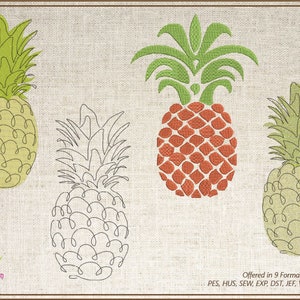Pineapple Machine Embroidery Design Bundle, Fruit Embroidery, Pineapple Line Art, Summer fruit, 4 Designs, 8 Sizes (0875)