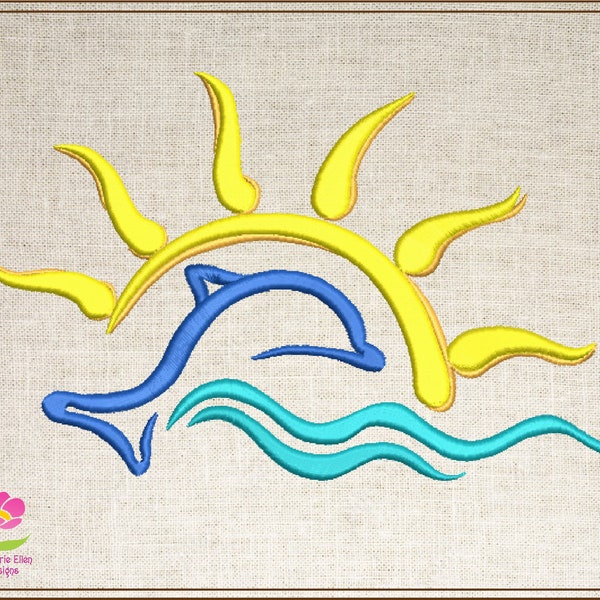 Dolphin Sunrise Machine Embroidery Design, Bottlenose Dolphin Embroidery Pattern, Jumping Dolphin Embroidery Design, 6 Sizes (0696)