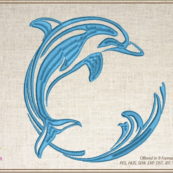 Dolphin Machine Embroidery Design, Bottlenose Dolphin Embroidery Pattern, Jumping Dolphin Embroidery Design 8 Sizes (0355)