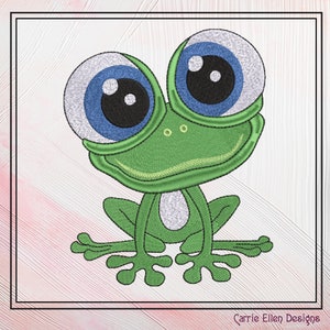 Silly Frog Character Machine Embroidery Design, Funny Cartoon Frog, Animal Lover Design, 4 Sizes (2591)