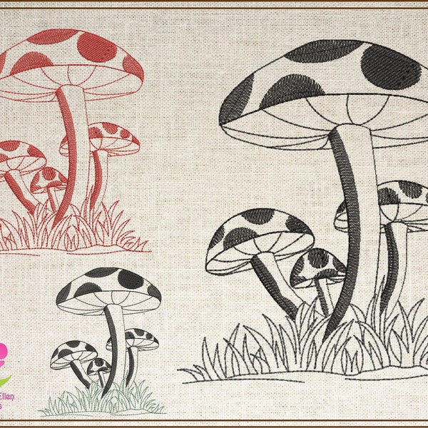 Mushroom Machine Embroidery Design File, Wild Mushroom Outline Pattern, Mushroom Garden Design, Mushroom Line Art, 6 Sizes 0316