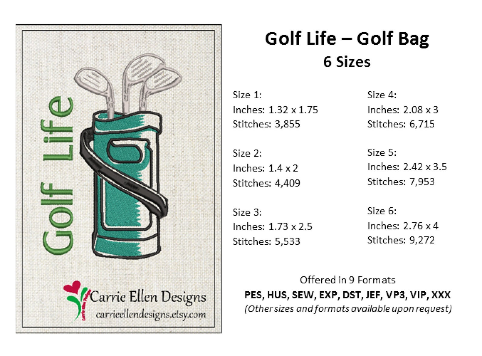 Golf Bag Embroidery Design. Machine Embroidery Design. Golfing Etsy