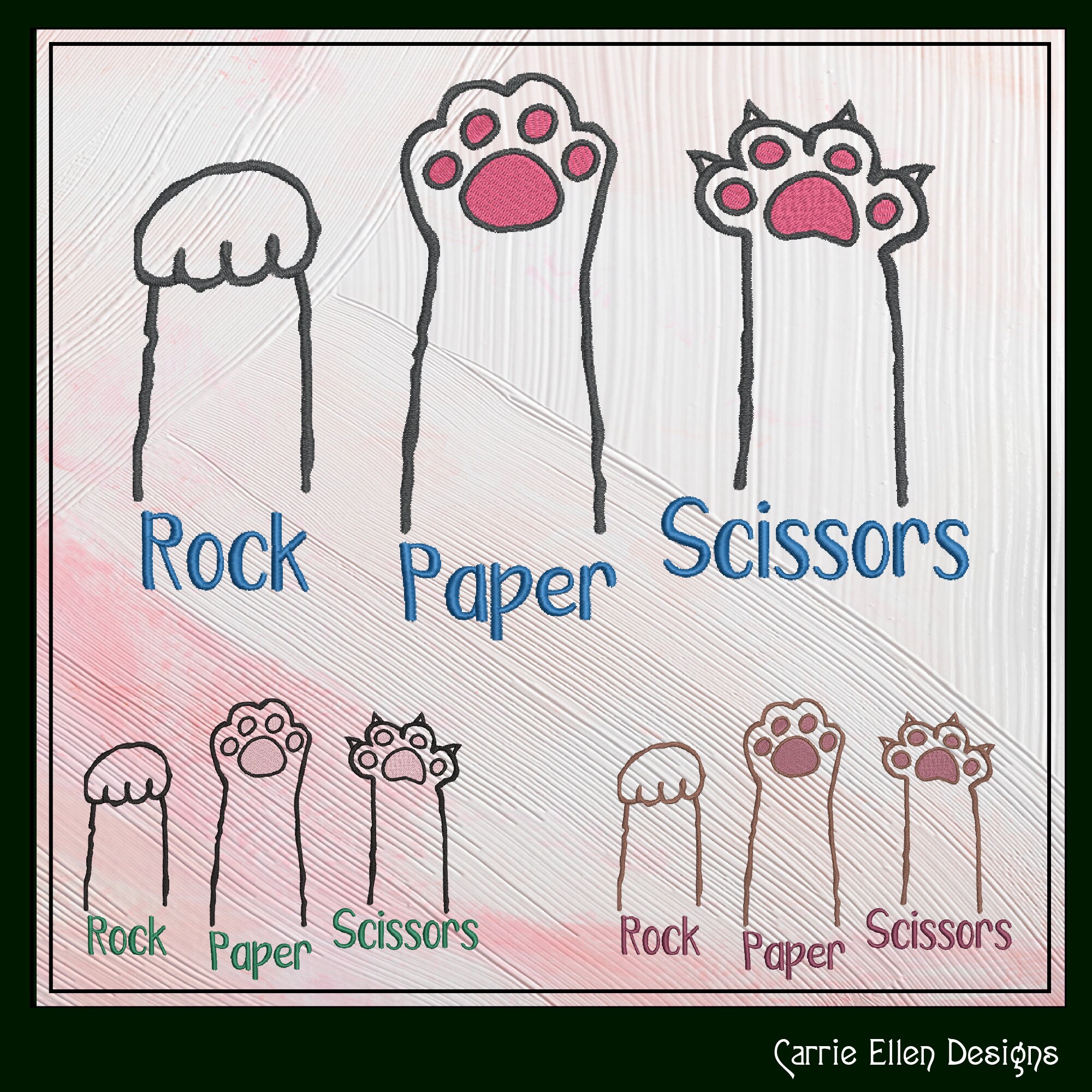 Cat Machine Embroidery Design Saying, Rock Paper Scissors Cat Paw ...