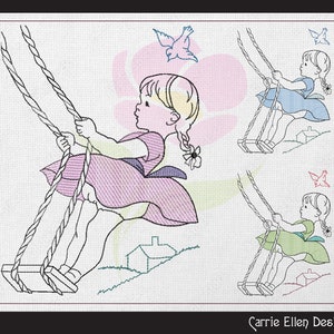 Motif de broderie machine de Style vintage, jeune fille sur la balançoire, broderie artistique, 6 tailles (1835)