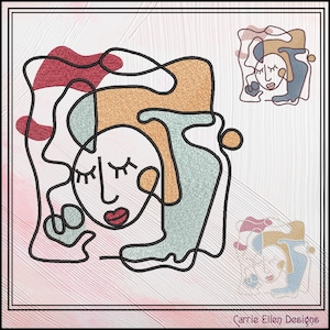 Woman Face Machine Embroidery Design – Lady Face Outline, Picasso Inspired Modern Art Pattern, 6 Sizes (3616)