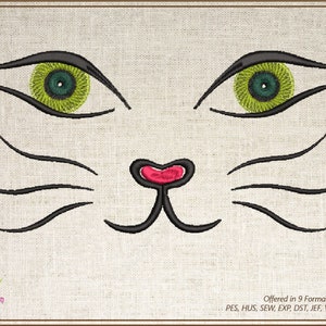 Cat Face Machine Embroidery Design, Pet Embroidery, Cute Cat Cartoon Design, 10 Sizes (0308)