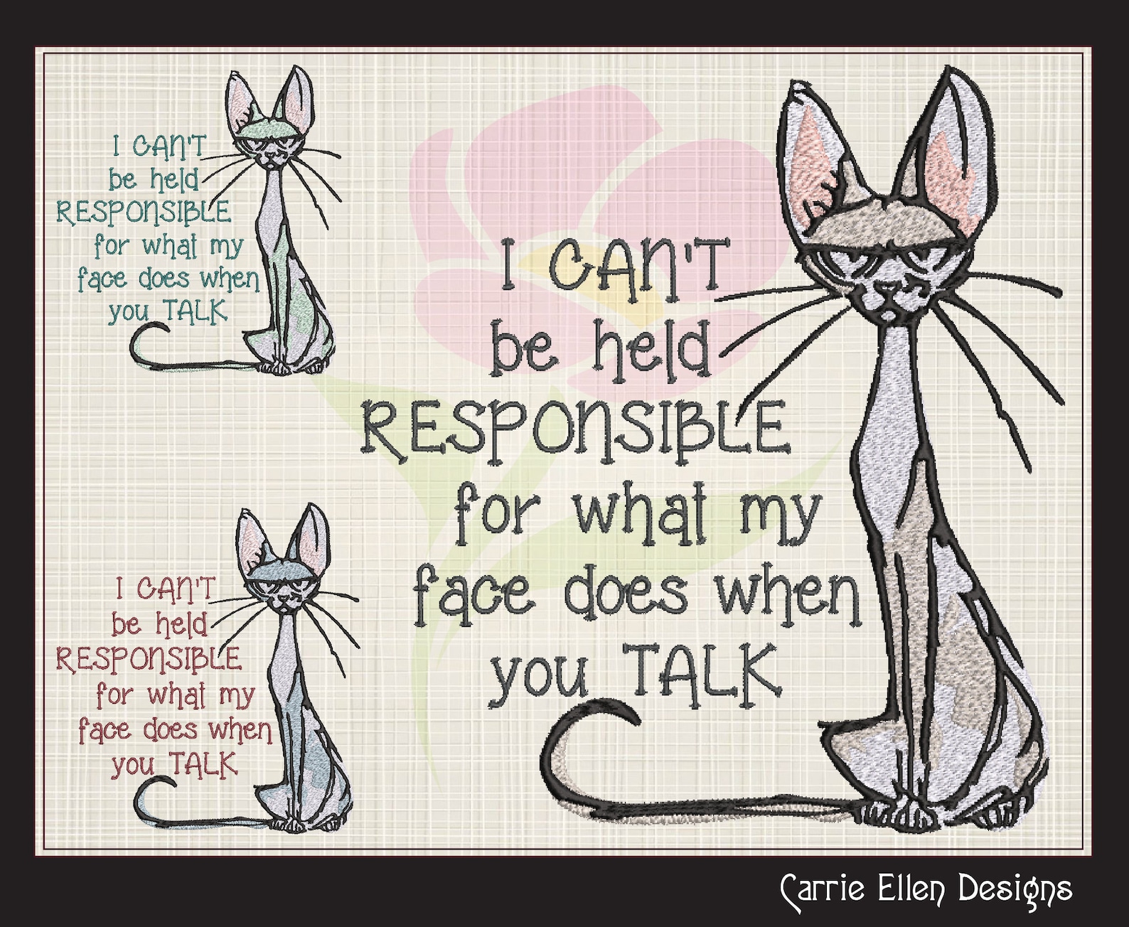 Cant Be Held Responsible Machine Embroidery Design, Cat Cartoon, Funny