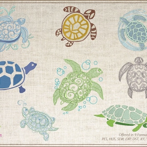 Sea Turtle Embroidery Design Bundle, Turtle Embroidery Design, Machine Embroidery Design, Sea Life Design, 8 Individual Designs (0357)